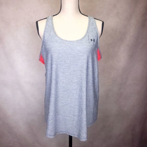 Under Armour Gray Athletic Tank Top With Neon Orange Mesh Back Size Lg - Picture 1 of 6